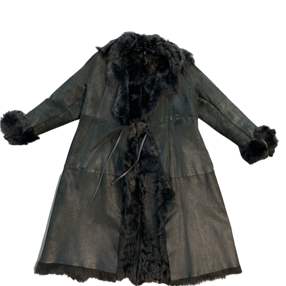 Black Suede/leather goat fur coat L/XL